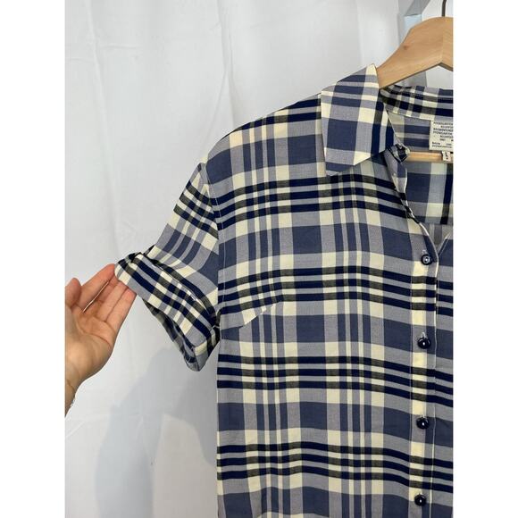 BAUM UND PFERDGARTEN 34 Plaid Moanna Button Shirt Short Sleeve Silk Viscose Blue - Picture 5 of 10